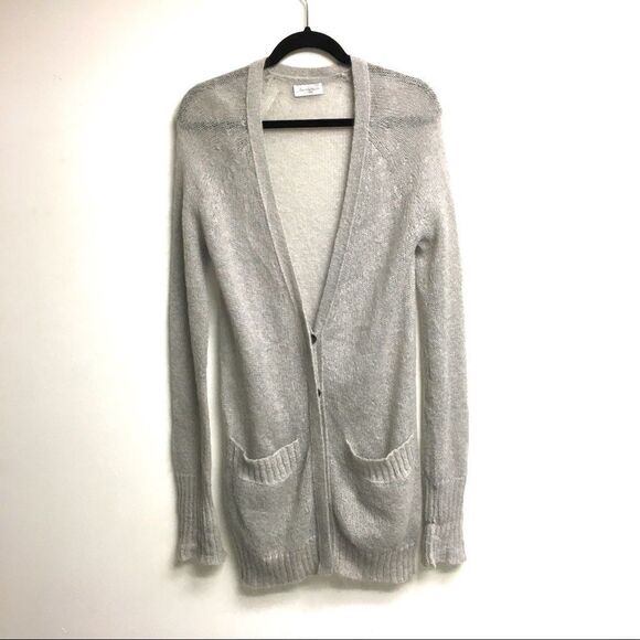 AMERICAN VINTAGE Kid Mohair Long Button Front Cardigan Sweater Grey L - Picture 4 of 7